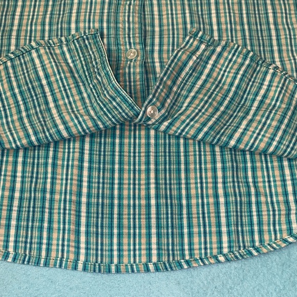 ST. JOHN’S BAY button up short sleeve cotton camp shirt turquoise white size L - Picture 4 of 9